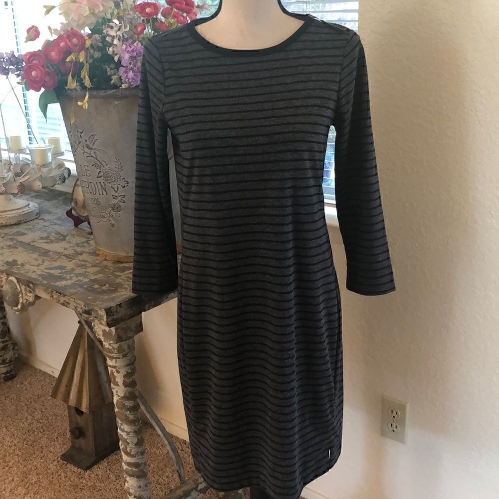 Loft gray and black striped knit shift dress